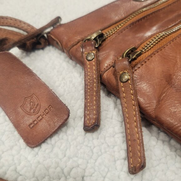 COCHOA Crossbody Sling Bag Small Caramel Brown Leather Purse Vintage - Picture 5 of 13